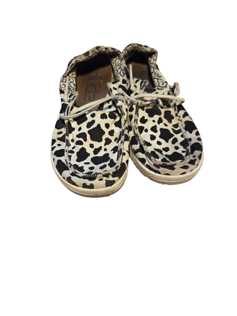 Hey Dude Women's Slip-On Loafers in Black & White Cow‎ Print